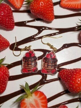Handmade Strawberry Chocolate Pancakes Earrings